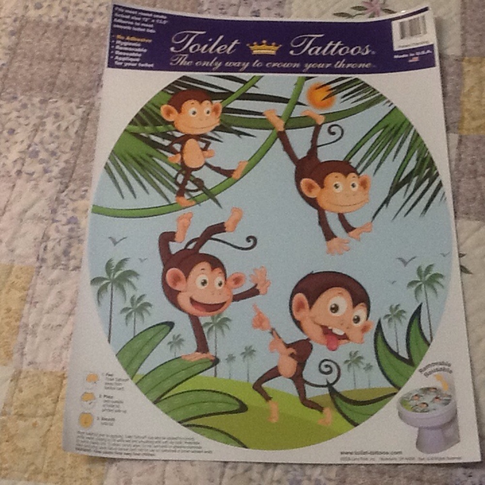 Toilet Tattoo  Lid Cover Monkey Decor Reusable